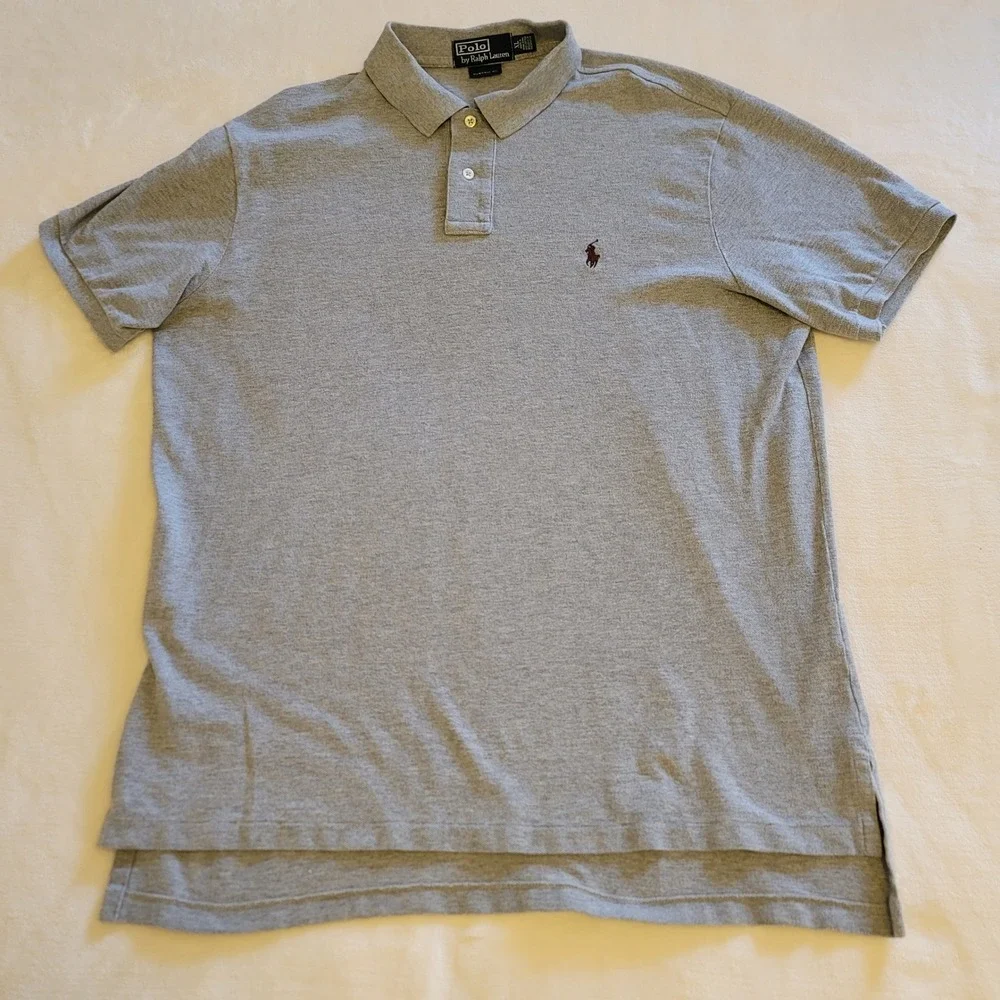 Ralph Lauren Mens XL Custom‎ Fit Gray Short Sleeve Pique Polo Shirt Pony Logo